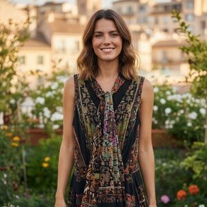 Boho multicolored scarf tie neck dress s - m